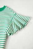 Striped Ruffle Sleeve Crew Neck T-Shirt- 3 Colors