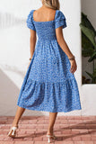 Floral Print Smocked Ruffle Sleeves Dress B