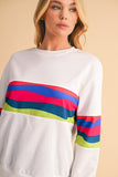Green Multicolored Wavy Striped Crew Neck Long Sleeve Top- 2 Colors