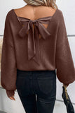 Lantern Sleeve V-Neck Bow Back Sweater- 4 Colors