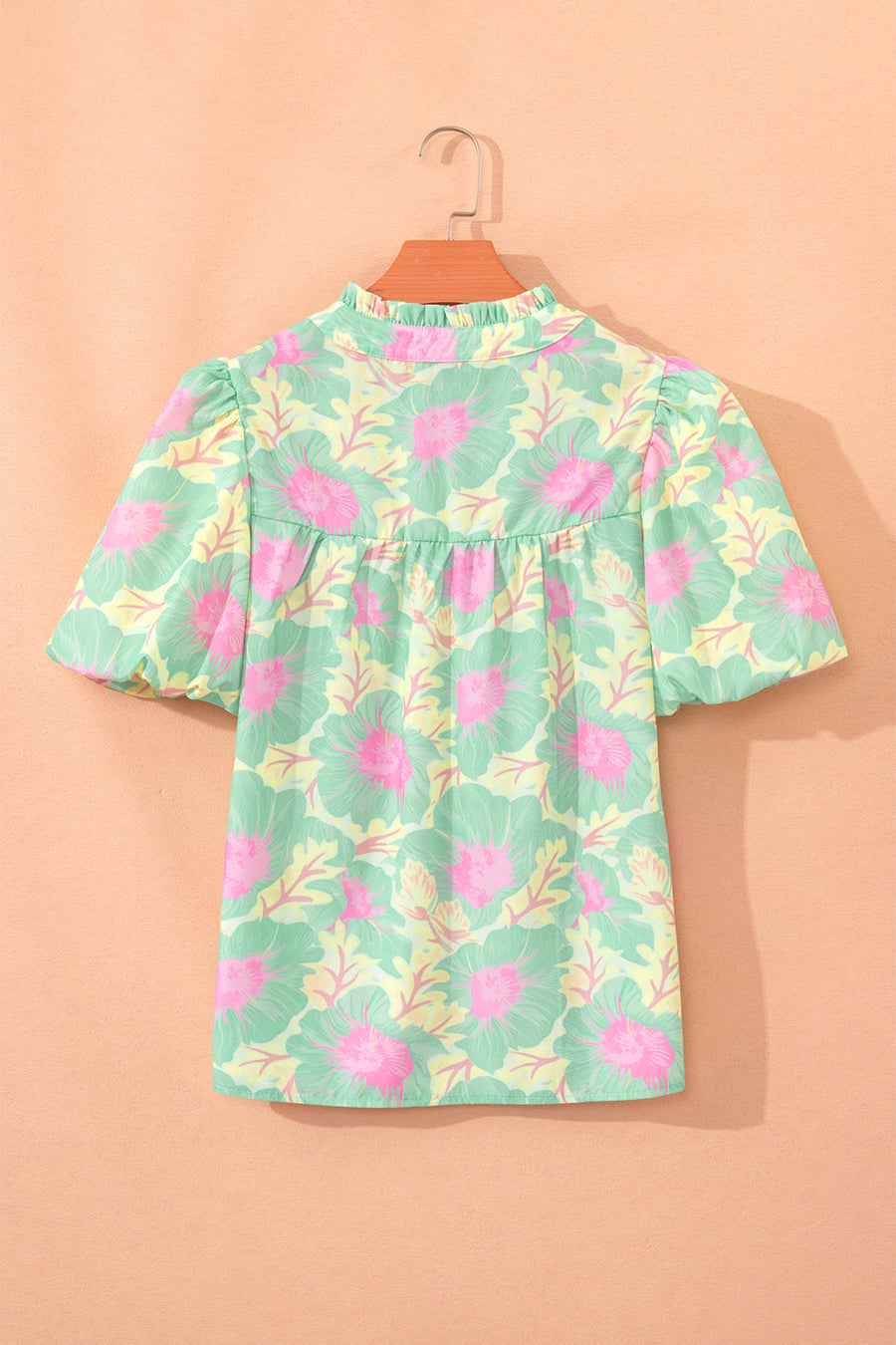 Short Bubble Sleeve Summer Floral Blouse A