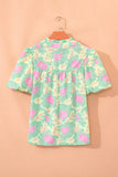 Short Bubble Sleeve Summer Floral Blouse A