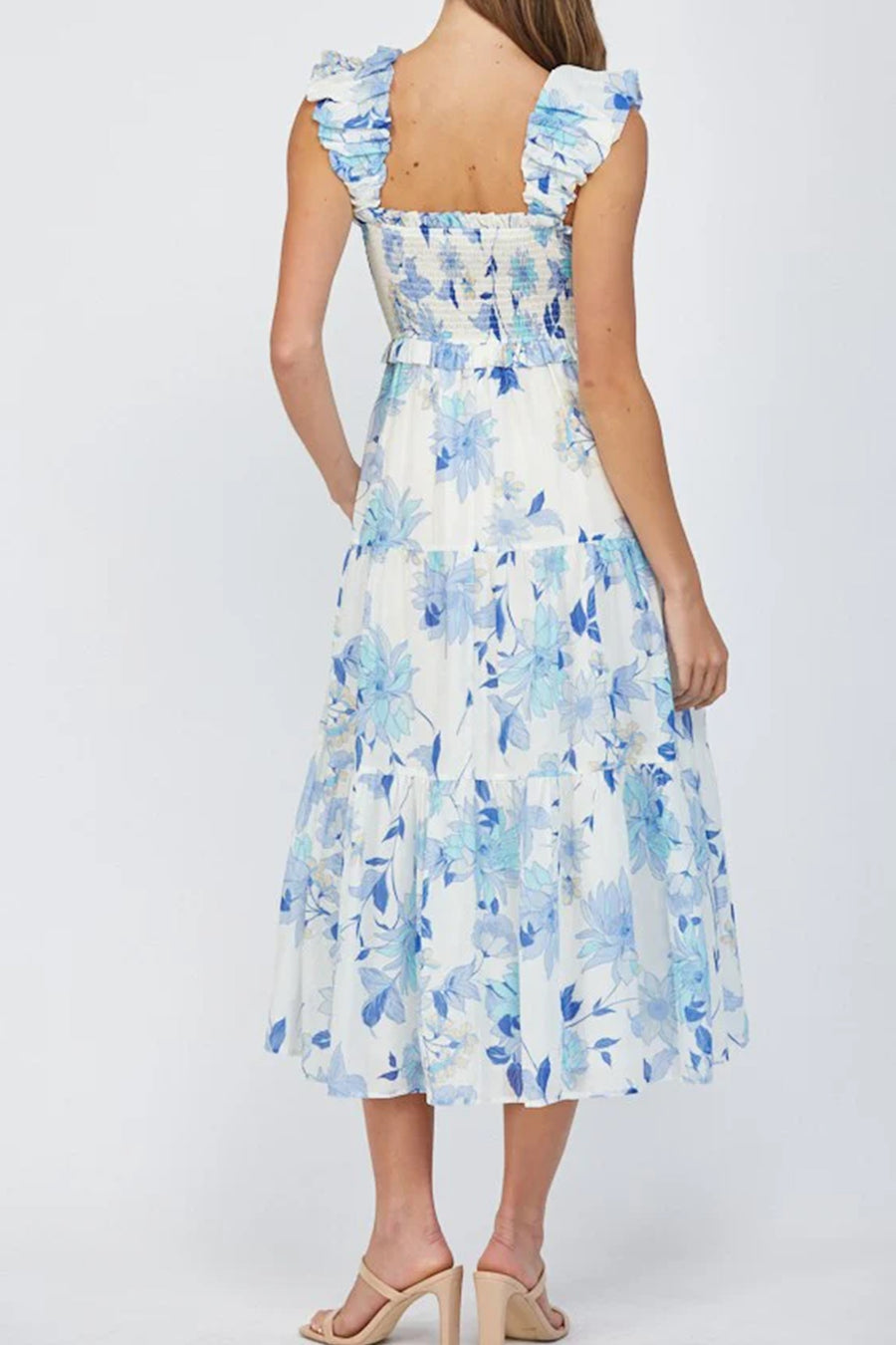*Pre-Order* Blue Floral Ruffled Straps Smocked Tiered Maxi Dress