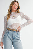 Floral Lace Sheer Long Sleeve Slim Fit Top- 3 Colors