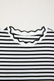 Striped Scalloped Trim Crew Neck Short Sleeve T-Shirt- 5 Colors