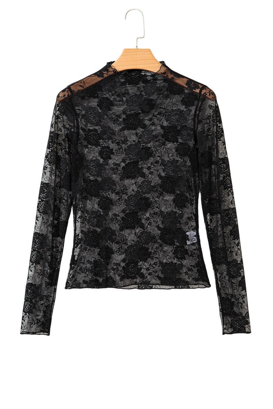 Floral Mock Neck Lace Long Sleeve Mesh  Top- 2 Colors