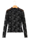 Floral Mock Neck Lace Long Sleeve Mesh  Top- 2 Colors