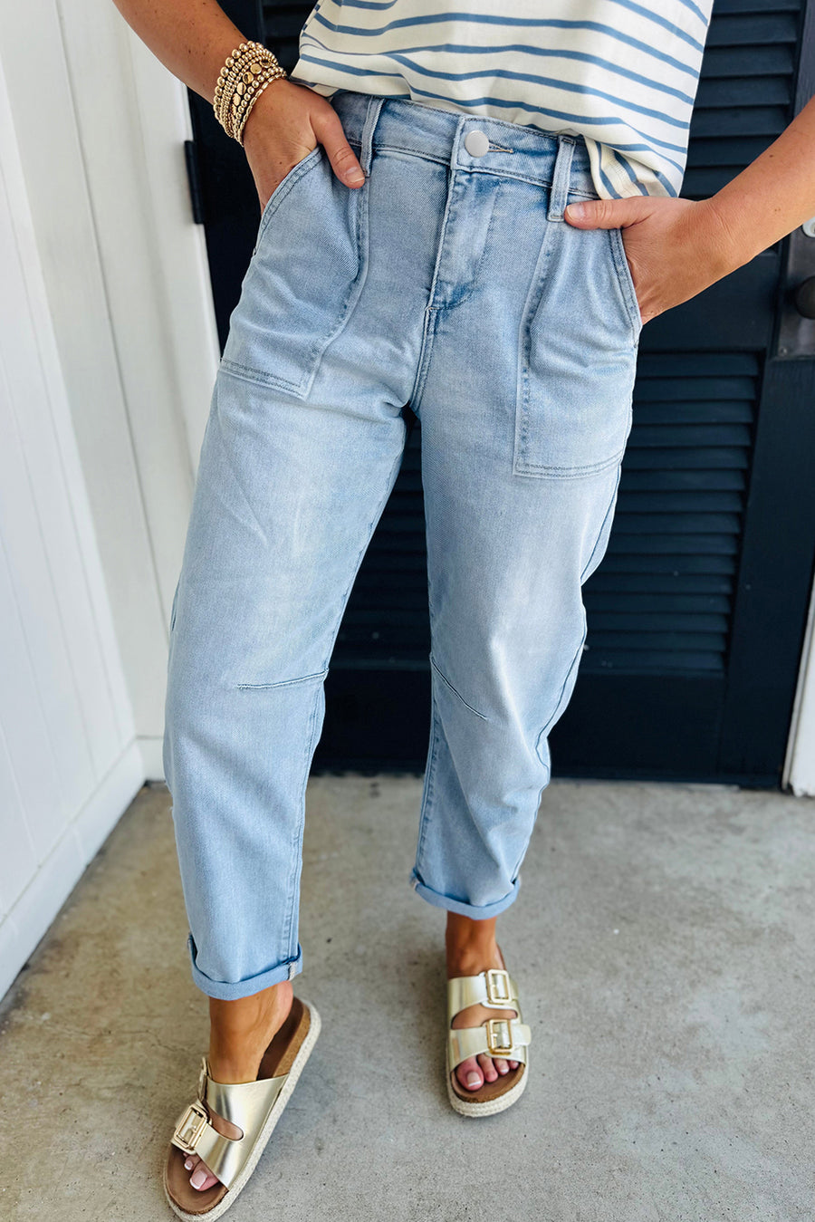High Rise Relaxed Fit Porkchop Pockets Jeans