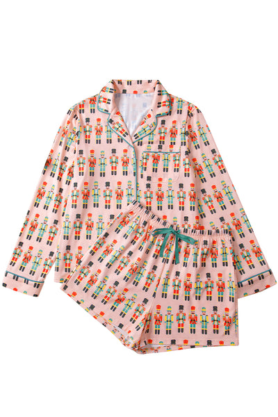 Pink Christmas Nutcracker Long Sleeve Shirt Shorts Pajama Set