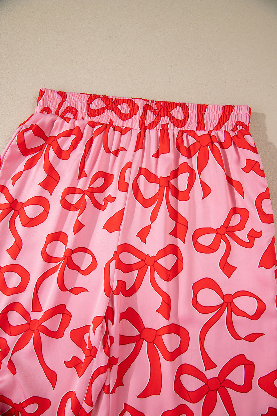 Pink All Over Bow Print Long Sleeve Button-Up Top and Pants Pajama Set