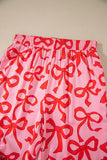 Pink All Over Bow Print Long Sleeve Button-Up Top and Pants Pajama Set