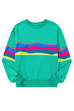 Green Multicolored Wavy Striped Crew Neck Long Sleeve Top- 2 Colors