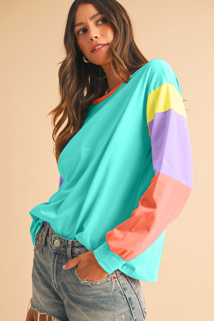 Color Block Long Sleeve Loose Fit Top- 3 Colors