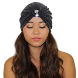 Black Metallic Velvet Cascading Crystals Turban