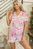 Pink Nutcracker Print Short Sleeve Button-Up Shirt and Shorts Pajamas