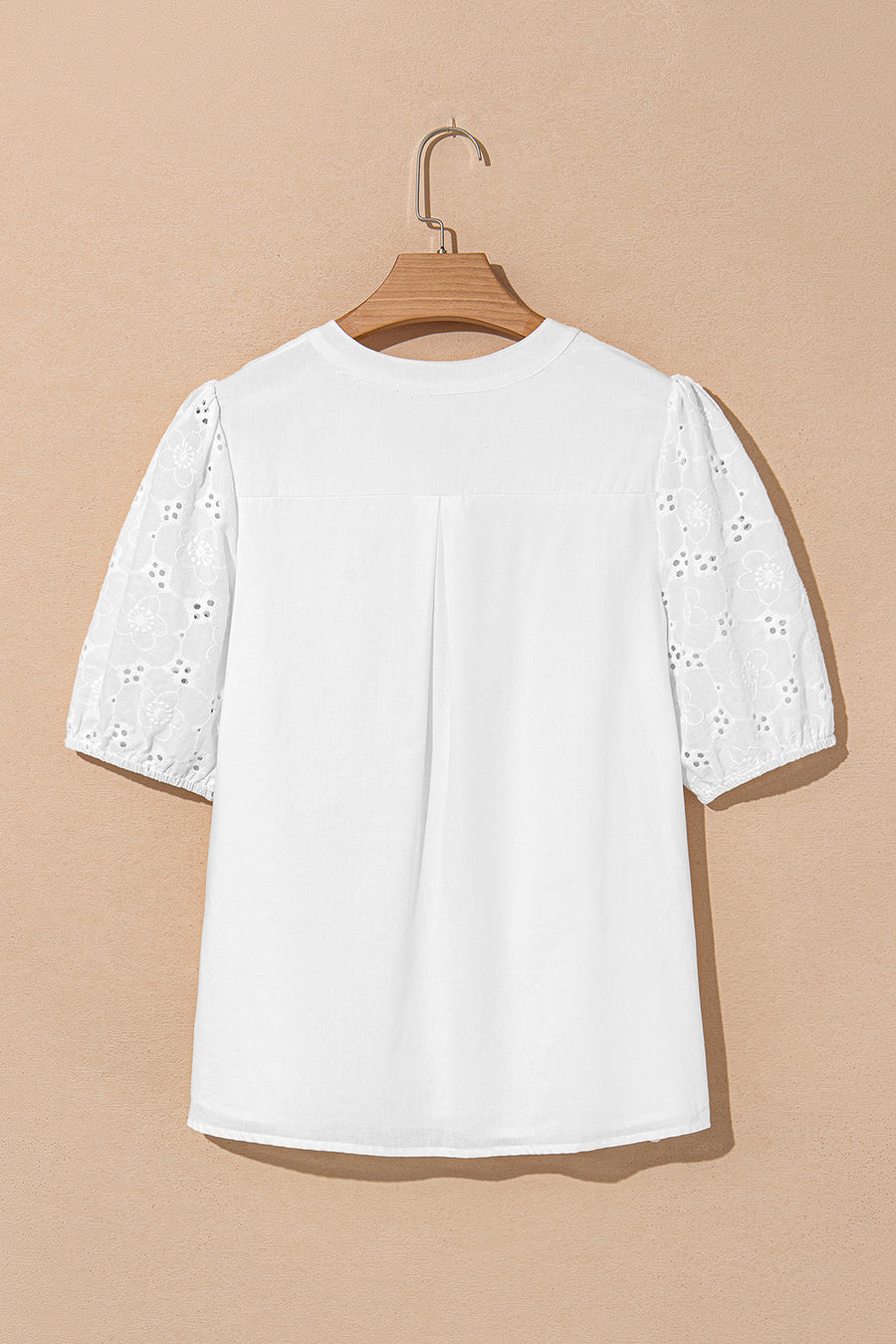 V-Neck Short Sleeve Eyelet Button-Up Blouse- 3 Colors