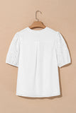 V-Neck Short Sleeve Eyelet Button-Up Blouse- 3 Colors