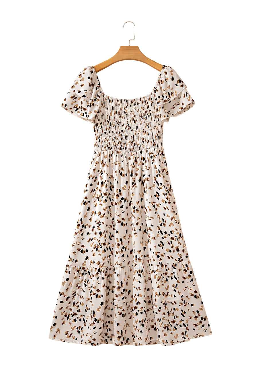 Floral Print Smocked Ruffle Sleeves Dress B