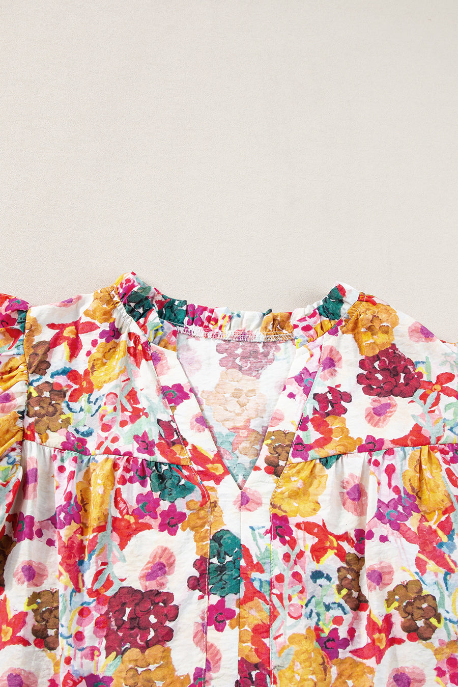 Multicolored Floral Notched Neck Ruffle Mini Dress