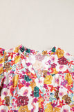 Multicolored Floral Notched Neck Ruffle Mini Dress