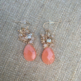 Gold Tone Beaded Teardrop Earrings- Peach