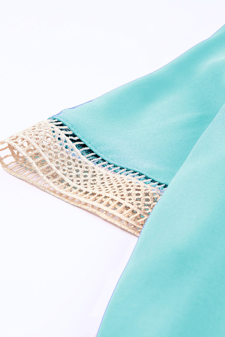 Green Lace Trim V Neck Short Sleeve Blouse