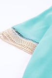 Green Lace Trim V Neck Short Sleeve Blouse