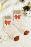 Khaki Bow Print Color Block Knit Crew Socks
