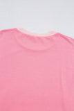 Peach Exposed Seam High-Low Side Slit Short Sleeve T-Shirt