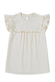 White Ruffle Trim Waffle Textured Short Sleeve Blouse