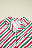 Green Striped Velvet Ribbon Trim Pajama Set
