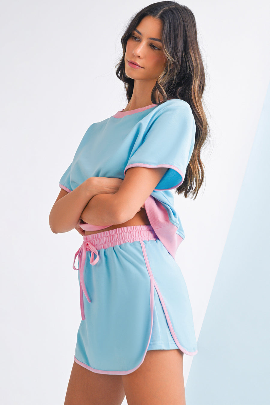 *Pre-Order* Color Block Drop Shoulder T-Shirt and Skort Set- 5 Colors