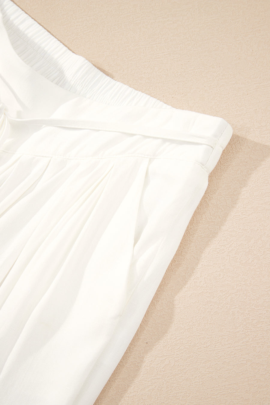 White Pleated Loose Fit Wide Leg Pants
