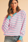 Striped Crew Neck Drop Shoulder Loose Sweater- 3 Colors