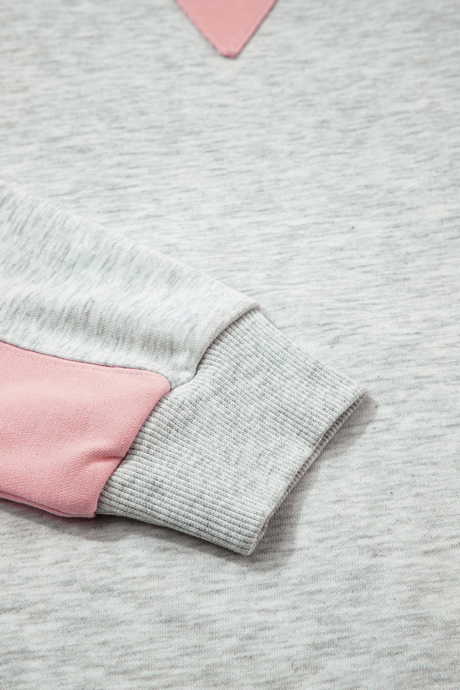 Light Grey & Pink Color Block Raw Hem Pullover Sweatshirt and Shorts Set