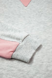 Light Grey & Pink Color Block Raw Hem Pullover Sweatshirt and Shorts Set