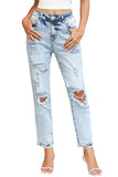 Light Wash Frayed Slim Fit High-Waist Jeans