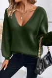 Lantern Sleeve V-Neck Bow Back Sweater- 4 Colors