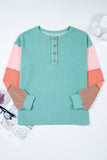 Twisted Ribbed Color Block Patchwork Long Sleeve Henley Shirt