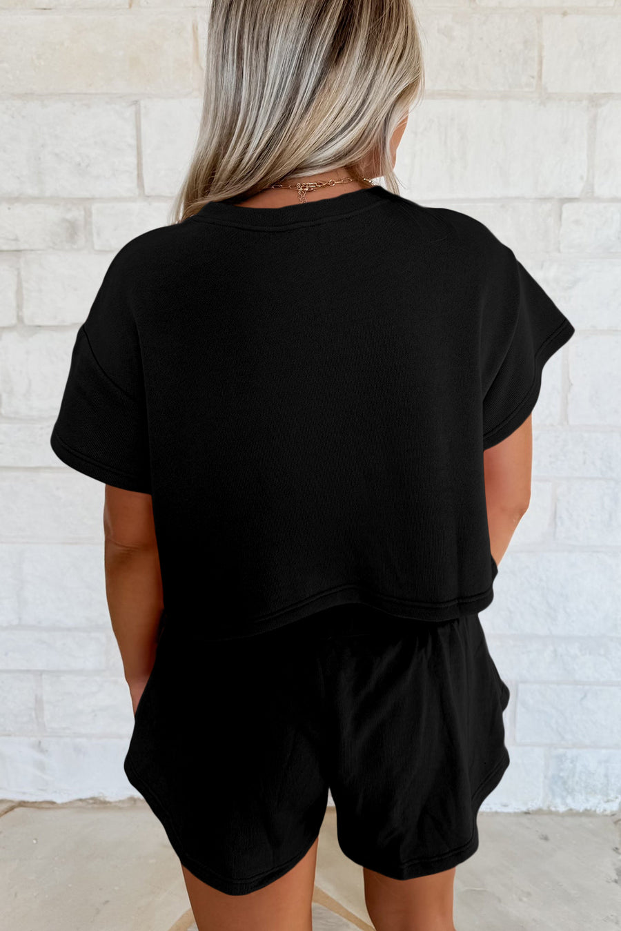 Cropped Tee and Curved Hem High Waist Skort Set- 2 Colors