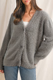 Philippine Gray Fluffy V-neck Button Sweater Cardigan