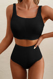 Corded Color Block Square Neck Tankini- 3 Colors