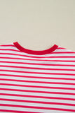 Red Striped Drop Shoulder Banded Short Sleeve T Shirt