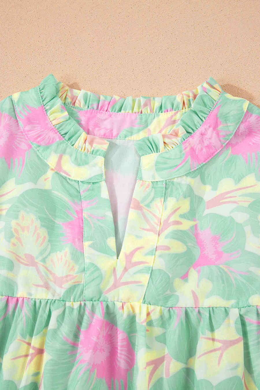 Short Bubble Sleeve Summer Floral Blouse A