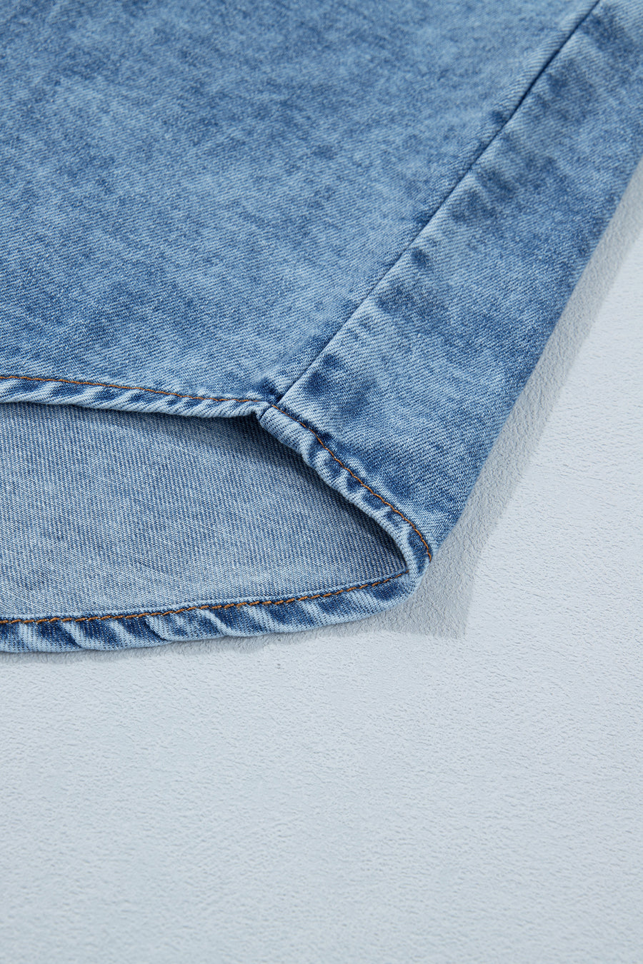 Dusk Blue Button-Up Collared Sleeveless Denim Shirt