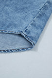 Dusk Blue Button-Up Collared Sleeveless Denim Shirt