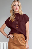 Green Pocket Ribbed Knit Short Sleeve Sweater- 9 Colors