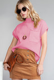 Green Pocket Ribbed Knit Short Sleeve Sweater- 9 Colors
