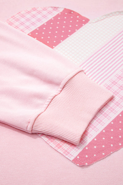 Light Pink Heart Quilt Patchwork Oversized Sweatshirt