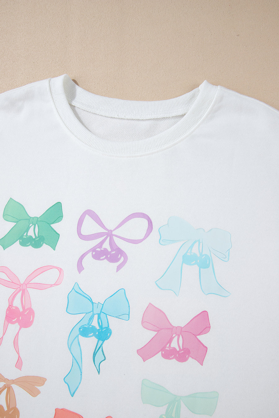 White & Pastel Bows Loose Fit Drop Sleeve Sweatshirt